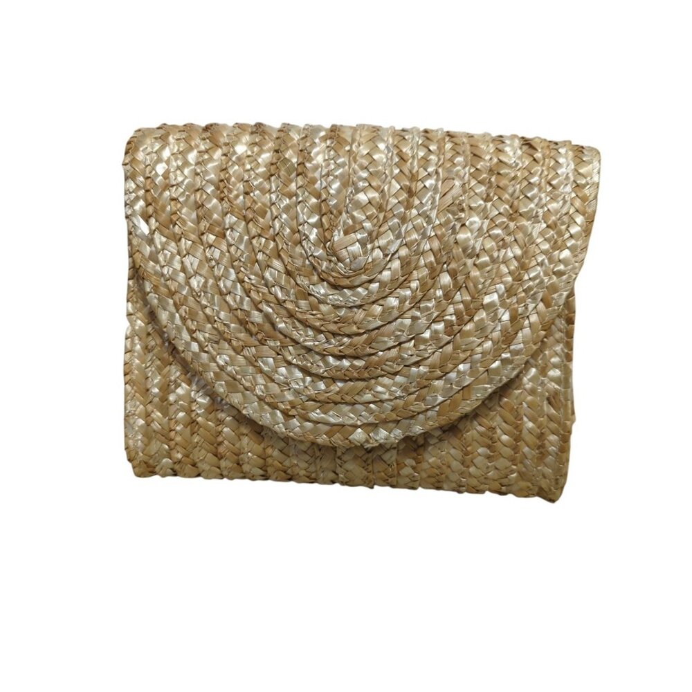 EWC Straw Clutch Purse Wicker Handbag Magnet Snap Closure Cruiseware Boho